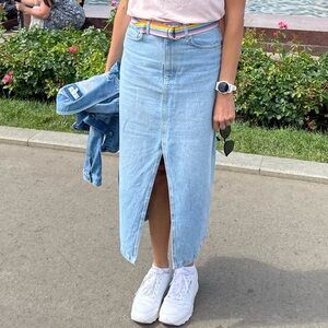 Mango Light Blue Women's Denim Skirt